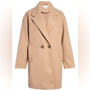 TOPSHOP PEA COAT TAN CAMEL CREAM BUTTON FRONT